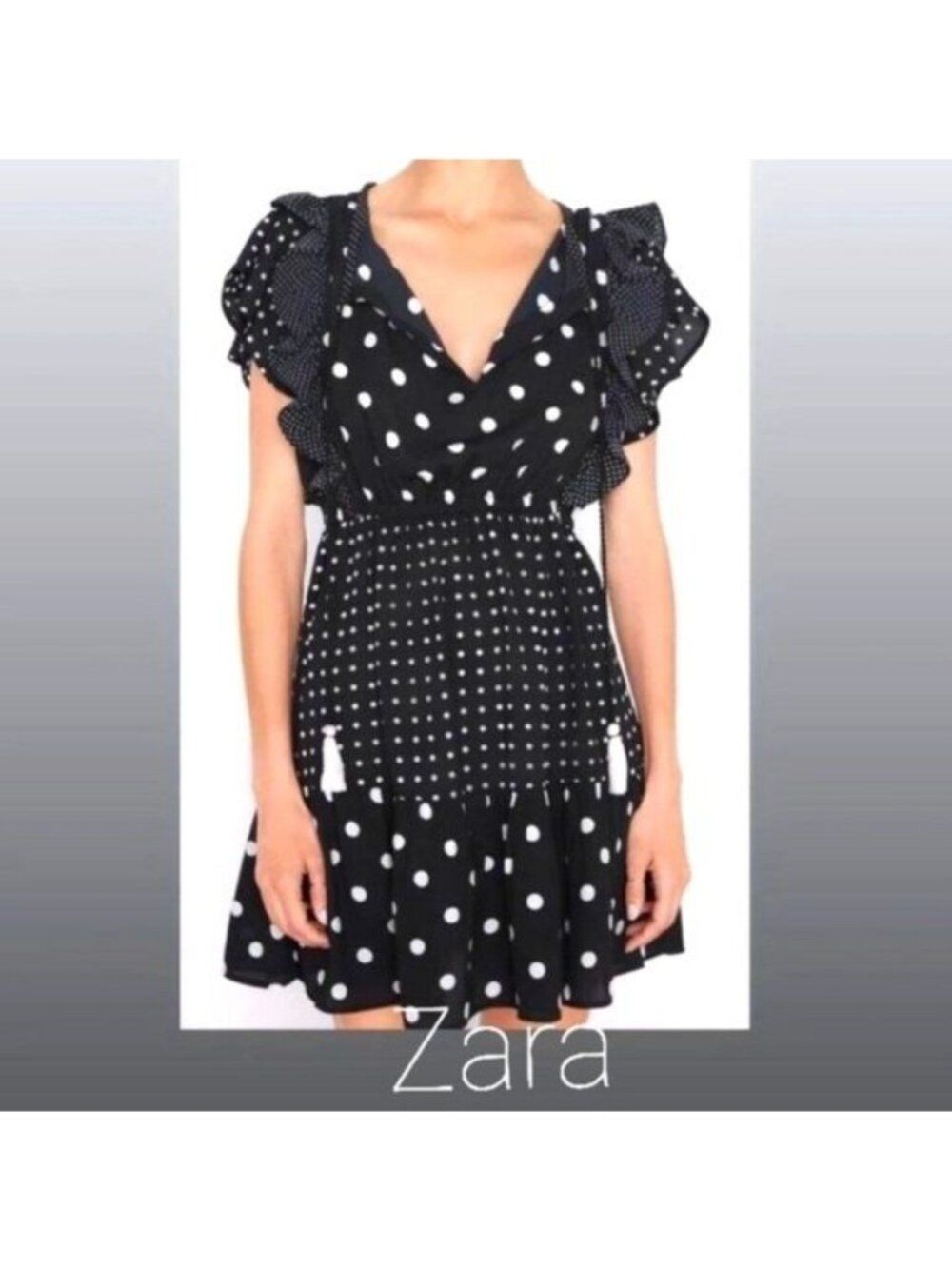 Zara Contrasting Polka Dots Ruffle Dress L
